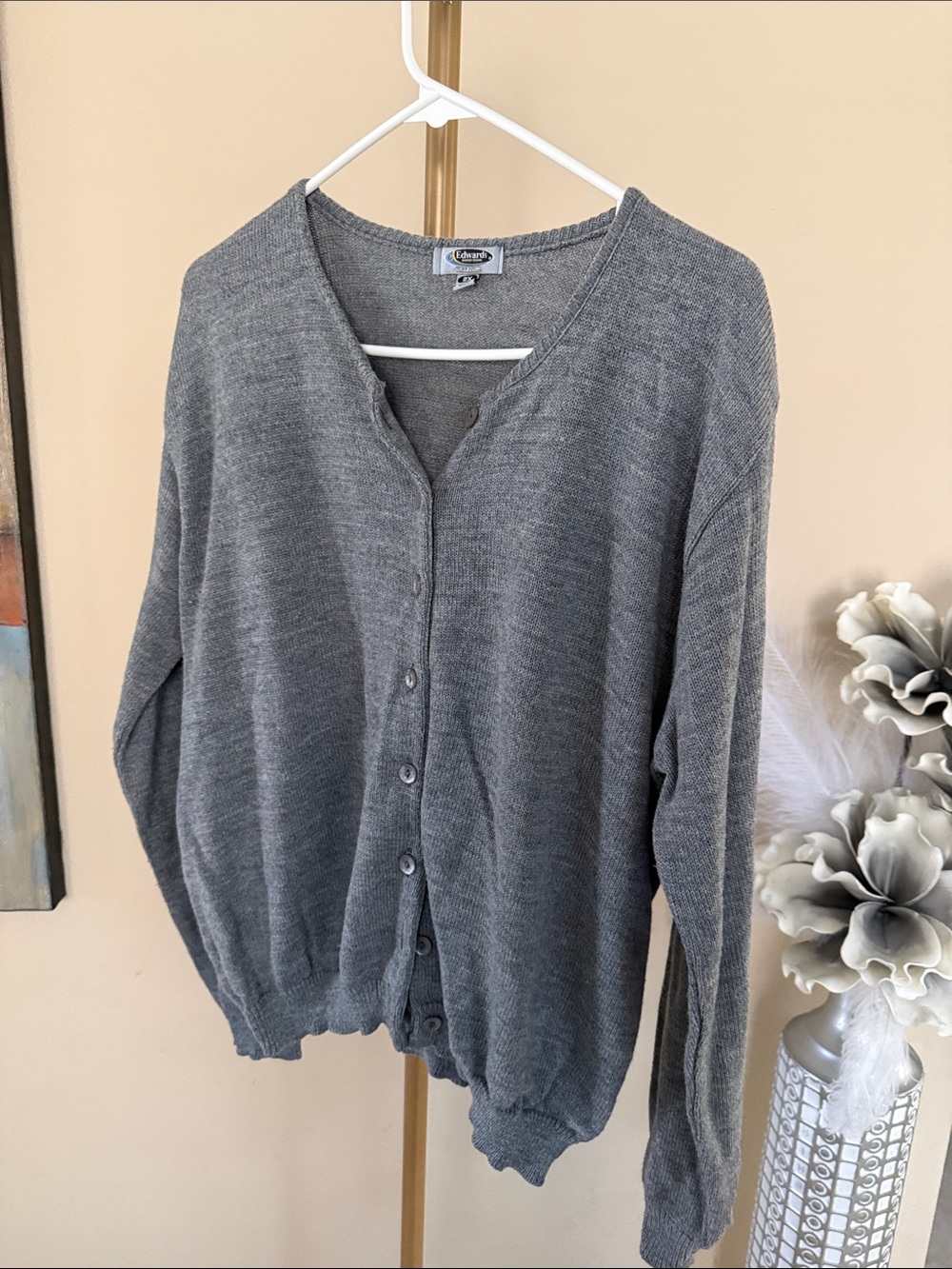 Classic Gray V-Neck Button-Up Cardigan Sweater